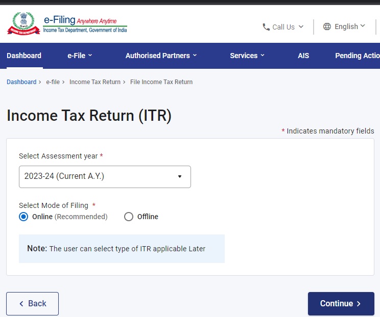 Online mode of filing itr 4