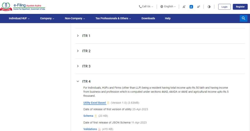 itr 4 download offline utility